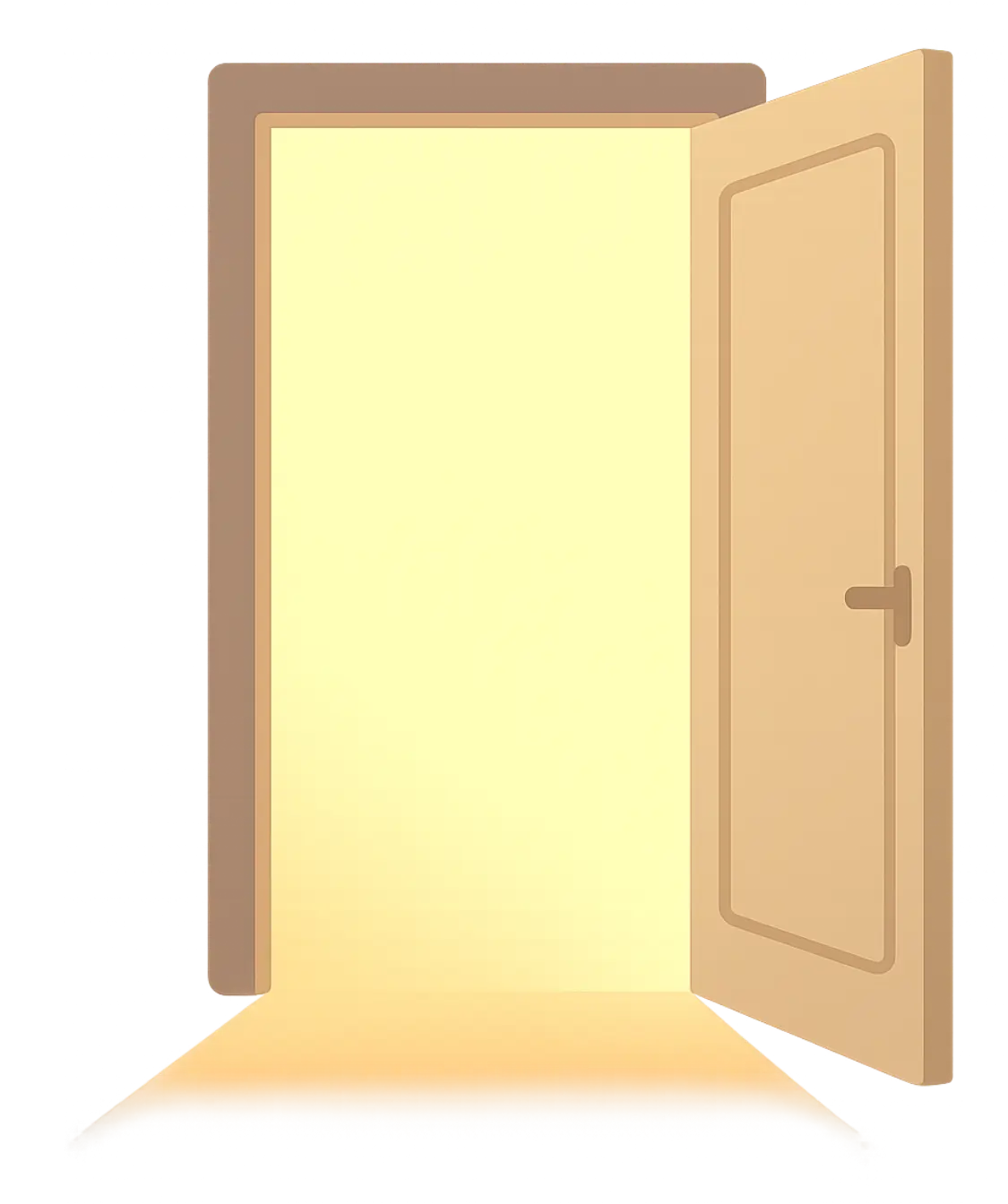 Porta che si apre lasciando entrare luce calda, simbolo di apertura al cambiamento, alla serenità e alla guarigione emotiva